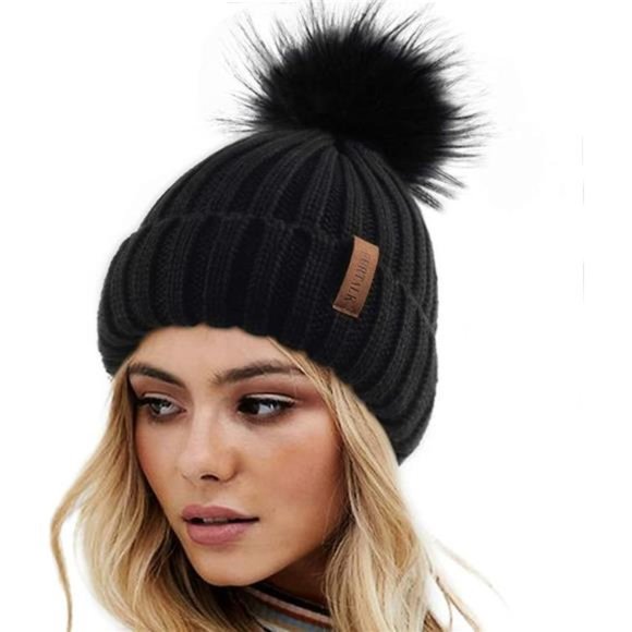 FURTALK Womens Winter Knitted Beanie Hat with Faux Fur Pom Warm Knit Skull Cap B main image 6